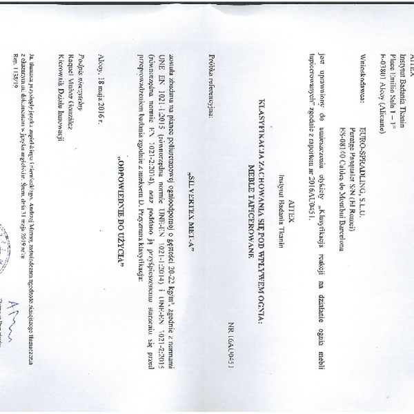 silvertex - trudnopalnosc EN 1021 1 2015 EN 1021 2 2015